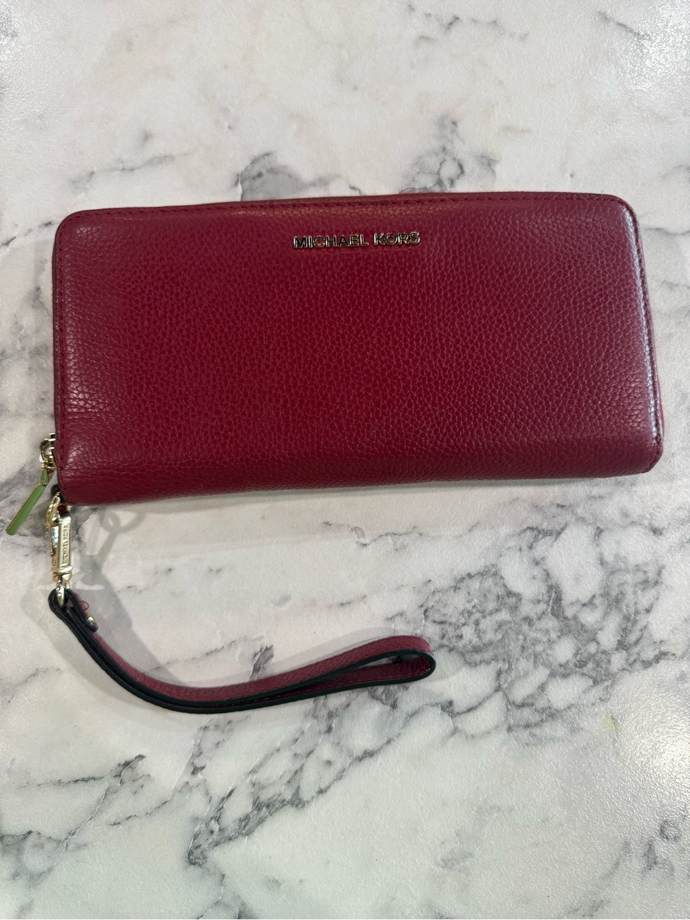 Michael Kors Burgundy Zip Wristlet Clutch/Wallet with Gold Hardware